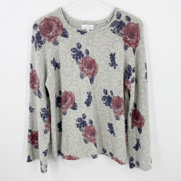 Lucky Brand Floral Pullover Sweater L 
